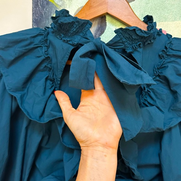 Sea NY Gaia Ruffled Tie Back Long Sleeve Backless Top Aegean Blue - Picture 8 of 15